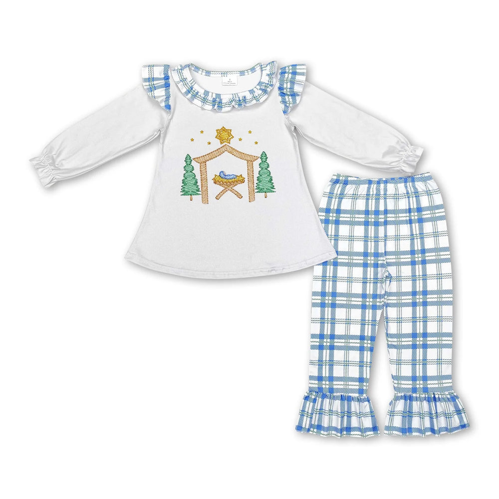 RTS NO MOQ Sibling milk silk Baby Girls Pink Santa Print Long Tunic Top Leggings Two Piece Christmas Holiday Clothes Set