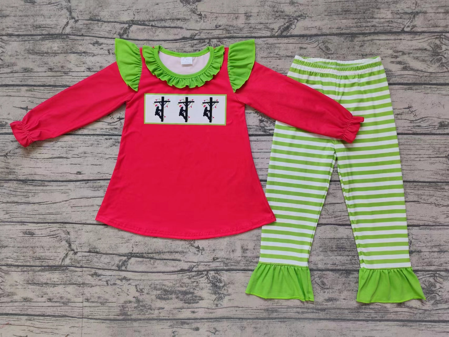 NO MOQ sales GLP1385 baby girls clothes red long sleeve pants sets