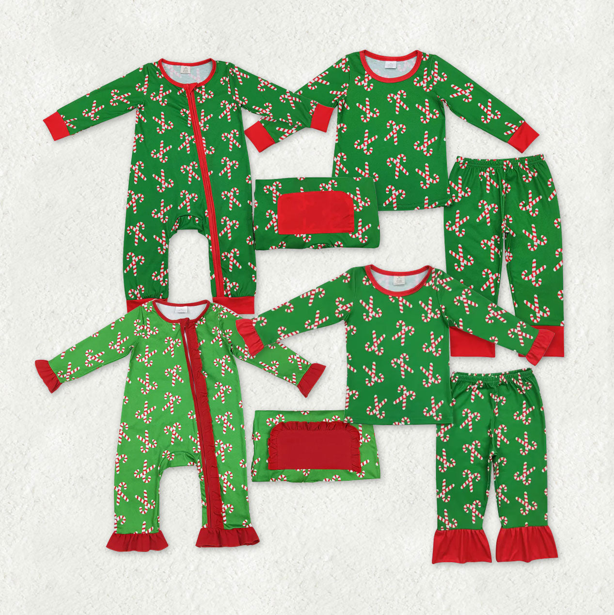 RTS NO MOQ Sibling baby girl boy clothes modal Green long-sleeved suit with red striped cane pattern & rompers
