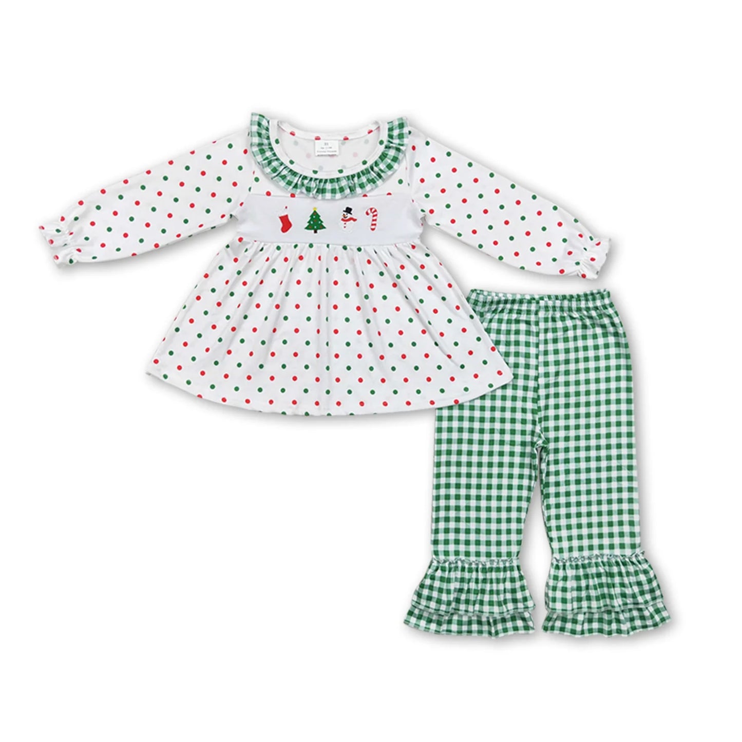 RTS NO MOQ Sibling milk silk Baby Girls Christmas Print Long Sleeve Tunic Ruffle Pants Clothes Sets