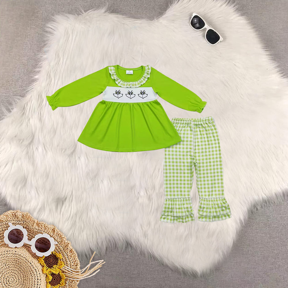 RTS NO MOQ sibling baby girls clothes Christmas green long sleeve Clothes Sets