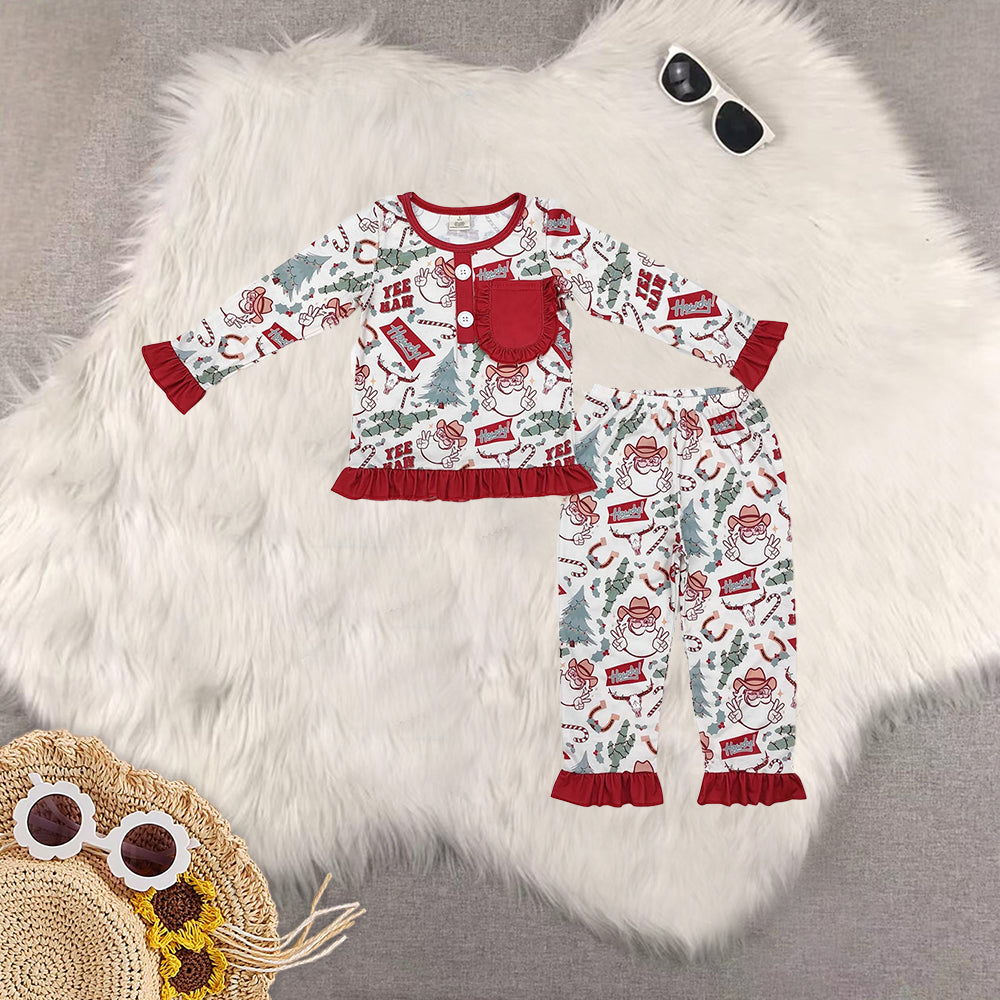 RTS NO MOQ Sibling Baby girls modal Christmas long-sleeved trousers suit & romper