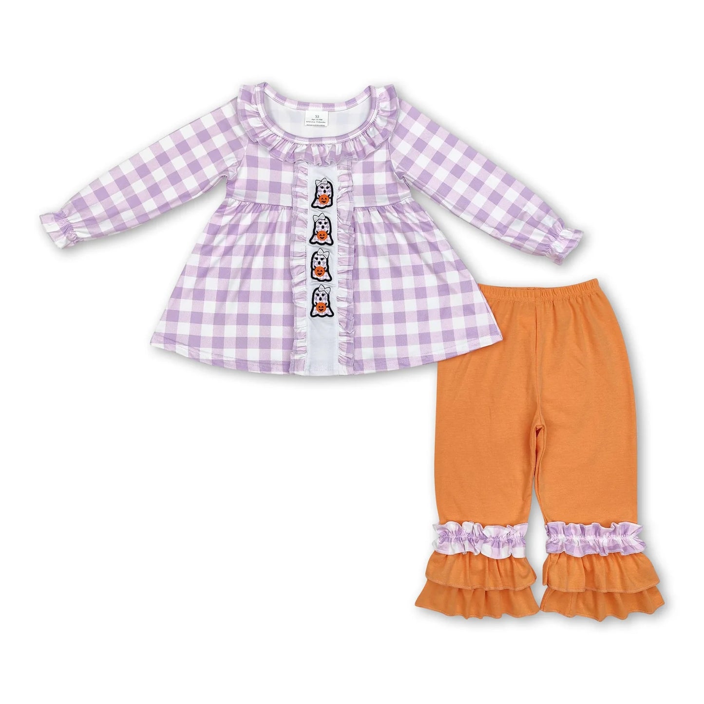 RTS NO MOQ Sibling milk silk Baby Girls Embroidery Fall Flower Bow Pumpkin Tunic Ruffle Pants Thanksgiving Outfit Sets
