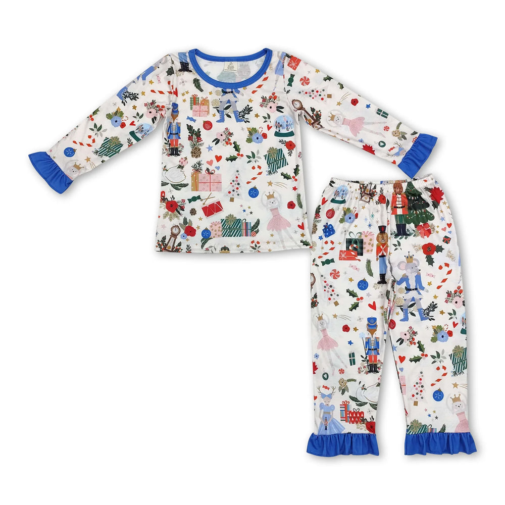 RTS NO MOQ Sibling milk silk Baby Girls Christmas Print Red Short Sleeve Tee And Long Pants Two Piece Bamboo Fiber Pajamas Clothes Set