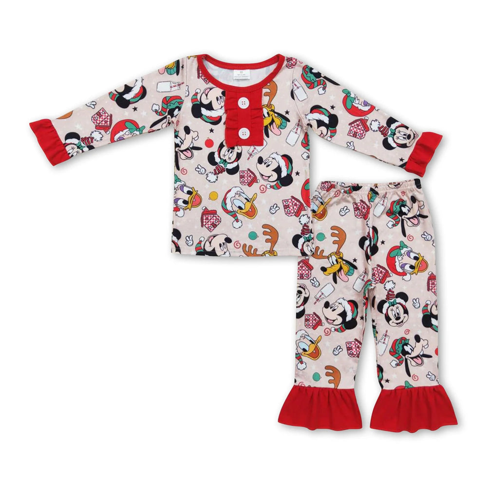 RTS NO MOQ Sibling milk silk Baby Girls Christmas Print Red Short Sleeve Tee And Long Pants Two Piece Bamboo Fiber Pajamas Clothes Set