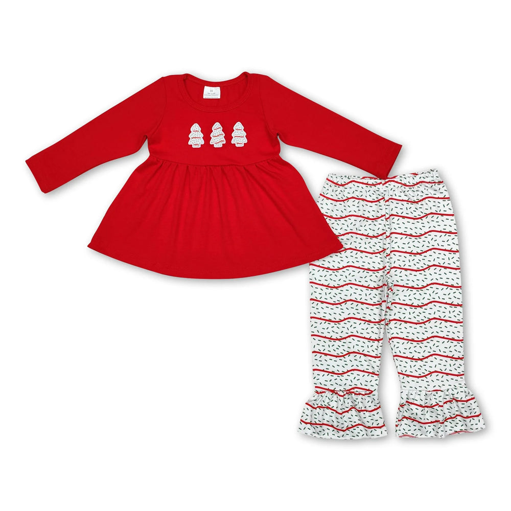 RTS NO MOQ Sibling milk silk Baby Girls Pink Santa Print Long Tunic Top Leggings Two Piece Christmas Holiday Clothes Set