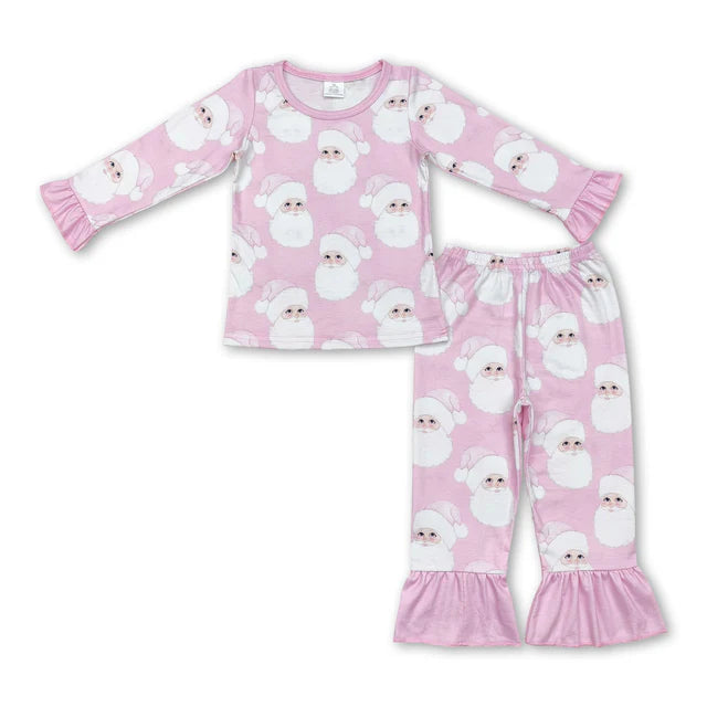 RTS NO MOQ Sibling milk silk Baby Girls Christmas Tree And Cake Print Shirt Pants Bamboo Pajamas Clothes Set