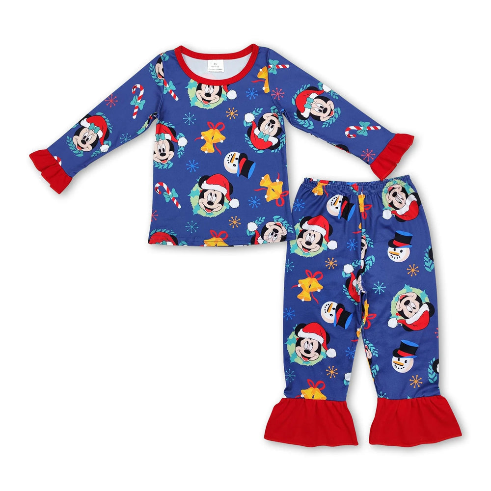 RTS NO MOQ Sibling milk silk Baby Girls Christmas Print Red Short Sleeve Tee And Long Pants Two Piece Bamboo Fiber Pajamas Clothes Set