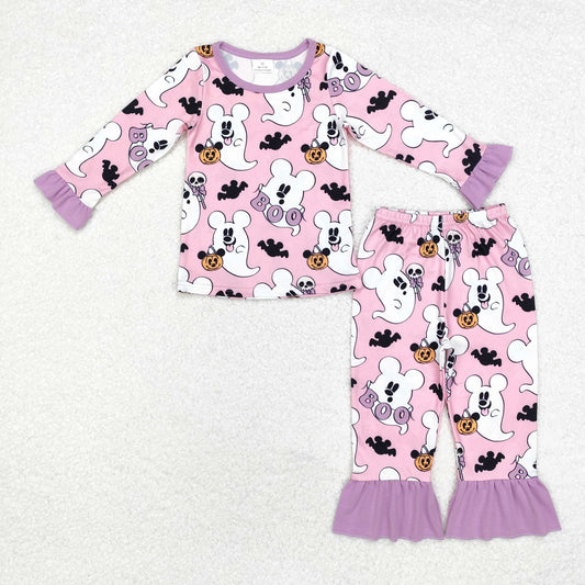 RTS NO MOQ ETA 5/7days GLP1544 Cute Clothes girls boo ghost pink long-sleeved trousers pajama set
