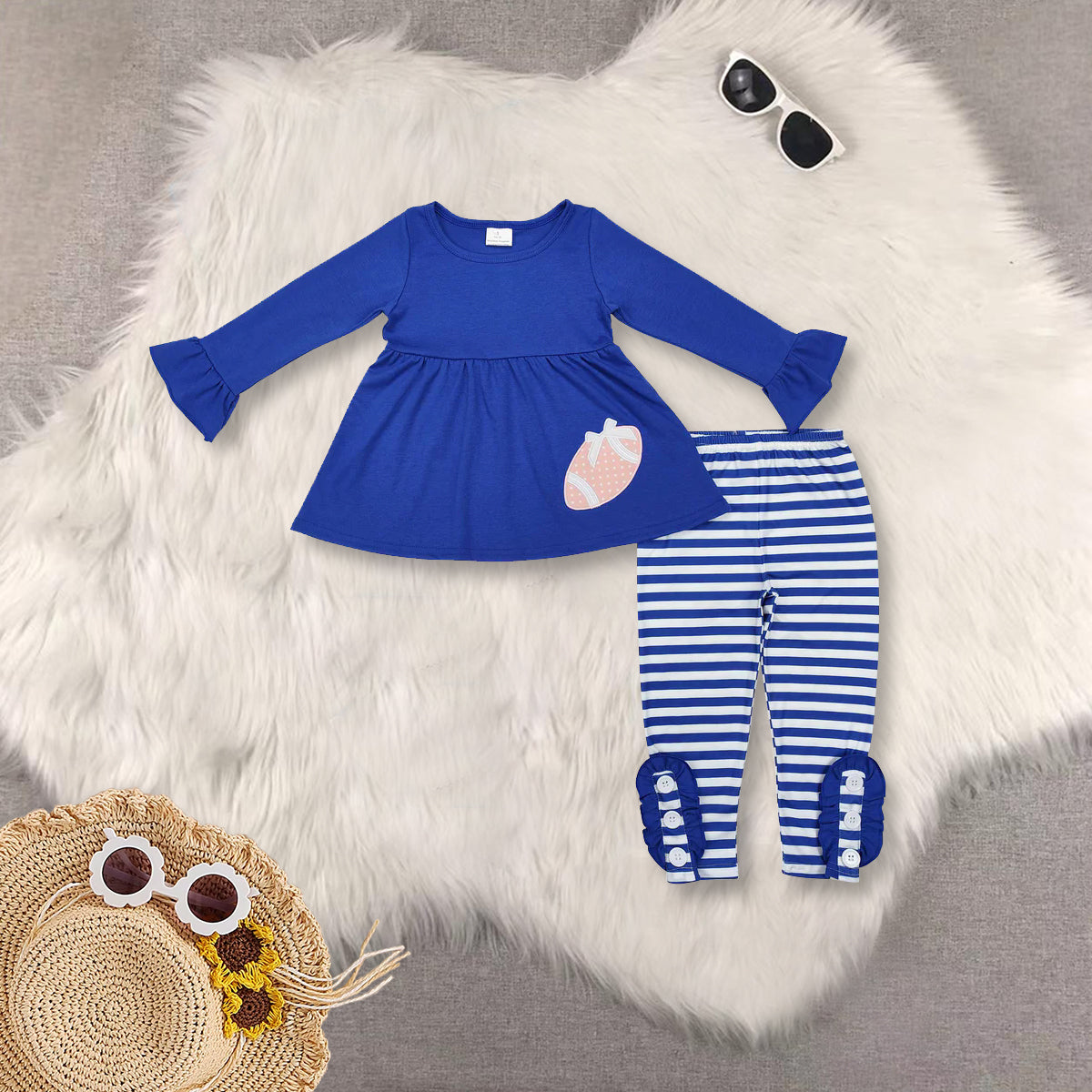 RTS NO MOQ Sibling Baby girl clothes embroidery rugby Long Sleeve Pants Sets