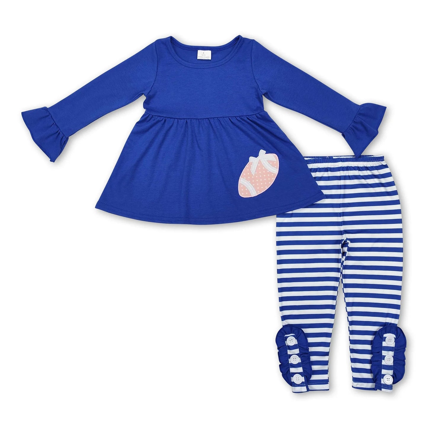 RTS NO MOQ Sibling milk silk Baby Girls Cute Football Team Striped Tunic Legging Clothes Set