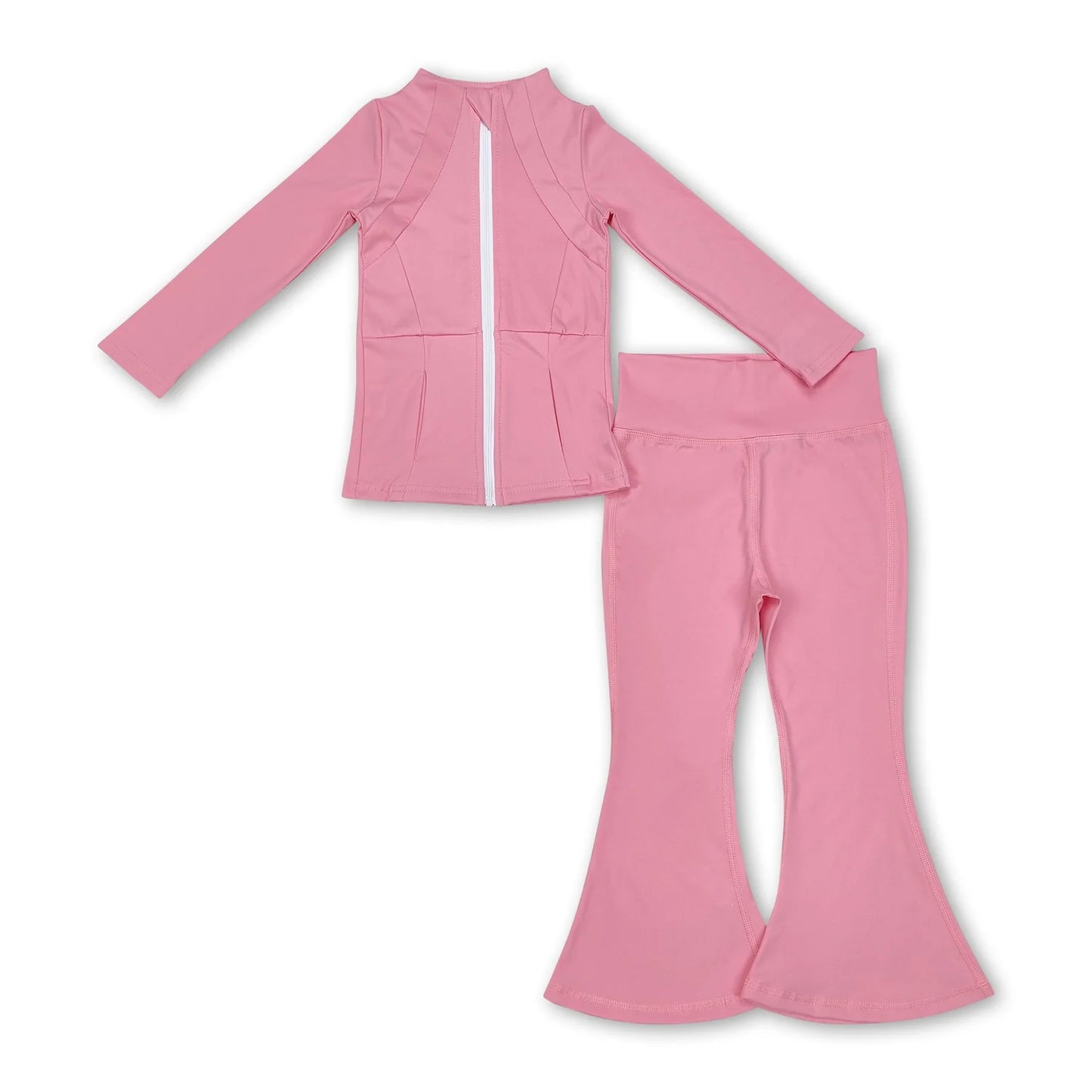 RTS NO MOQ Sibling yoga fabric cotton Baby Girl Solid Color Yoga Active Wear Jackets Pants Clothes Sets