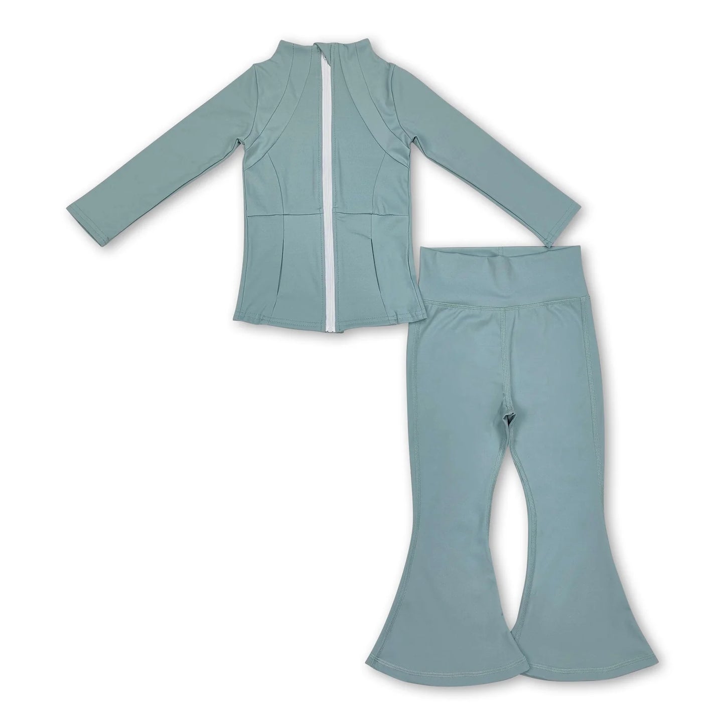 RTS NO MOQ Sibling yoga fabric cotton Baby Girl Solid Color Yoga Active Wear Jackets Pants Clothes Sets