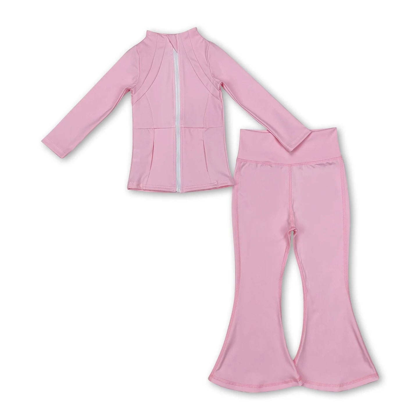 RTS NO MOQ Sibling yoga fabric cotton Baby Girl Solid Color Yoga Active Wear Jackets Pants Clothes Sets