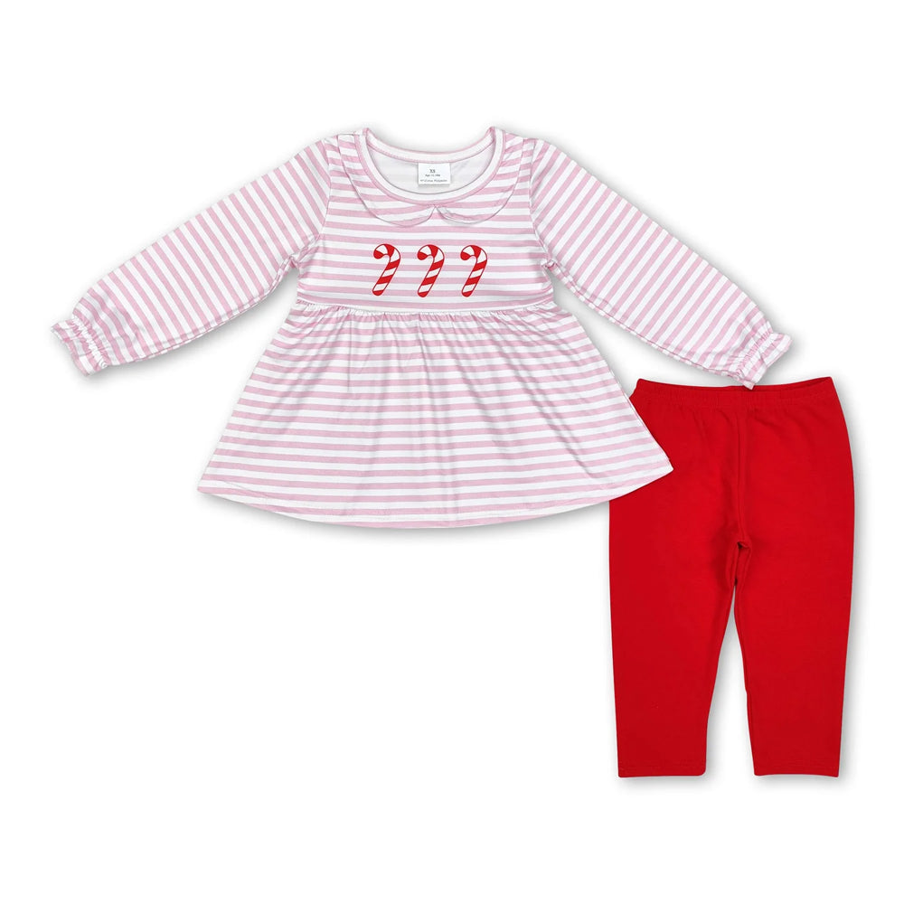 RTS NO MOQ Sibling milk silk Baby Girls Pink Santa Print Long Tunic Top Leggings Two Piece Christmas Holiday Clothes Set