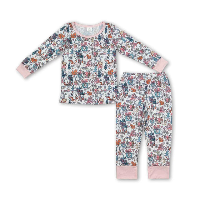 RTS Sibling Baby Girls Santa Claus Christmas Pants Pajamas Sets