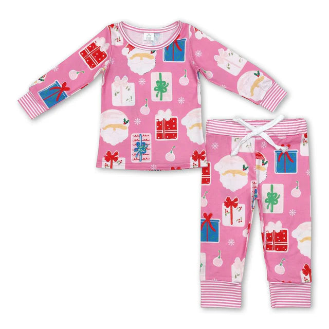 RTS Sibling Baby Girls Santa Claus Christmas Pants Pajamas Sets