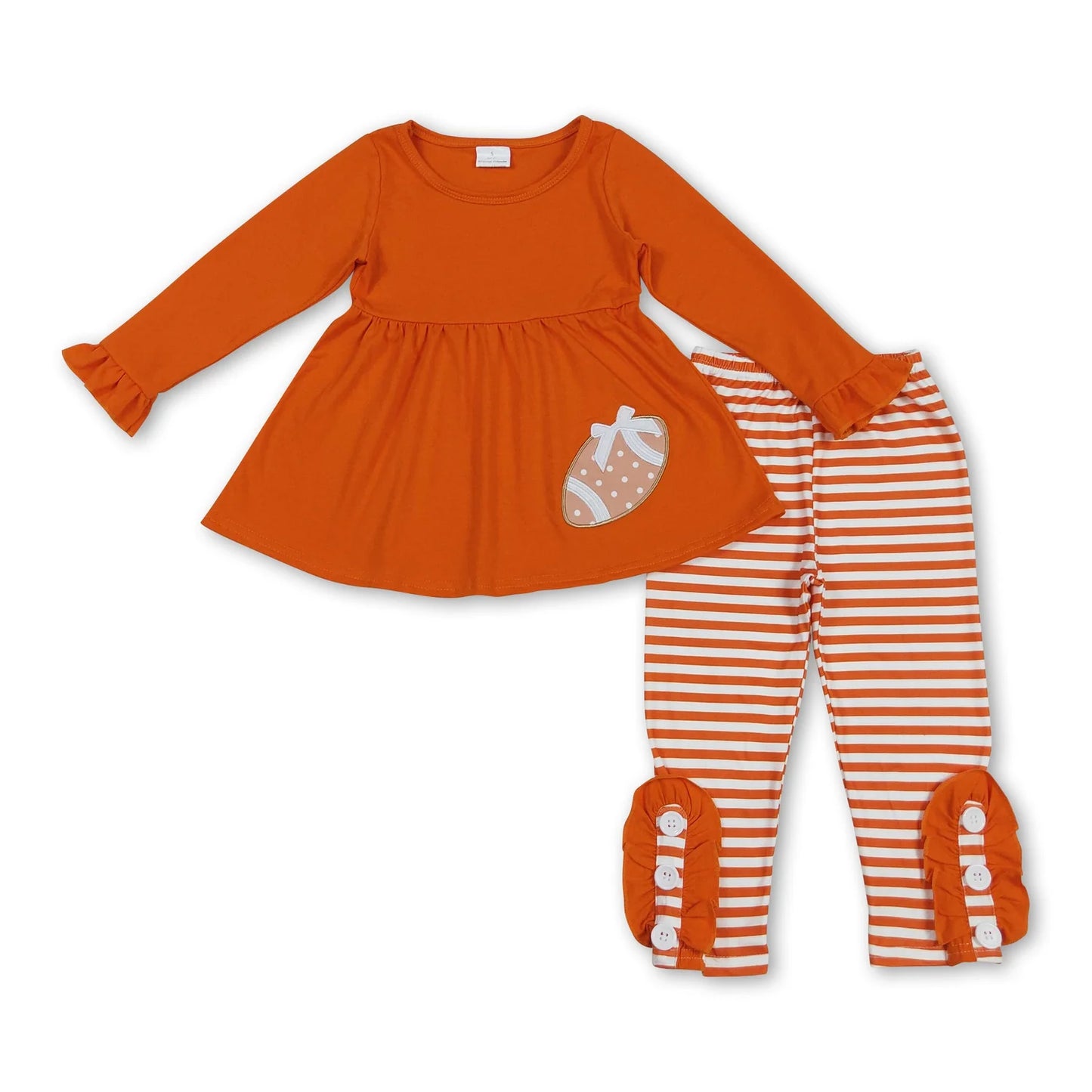 RTS NO MOQ Sibling milk silk Baby Girls Cute Football Team Striped Tunic Legging Clothes Set