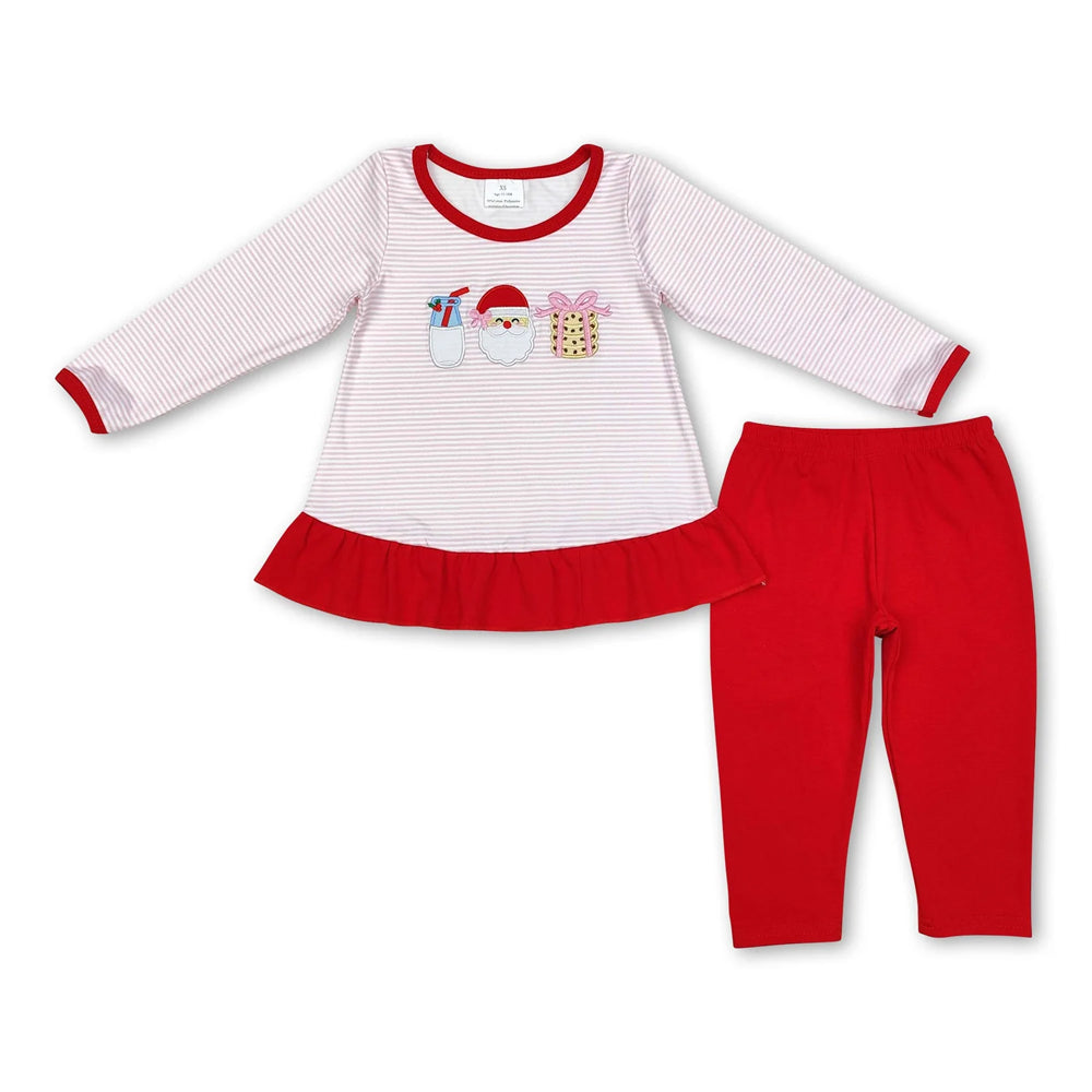 RTS NO MOQ Sibling milk silk Baby Girls Pink Santa Print Long Tunic Top Leggings Two Piece Christmas Holiday Clothes Set