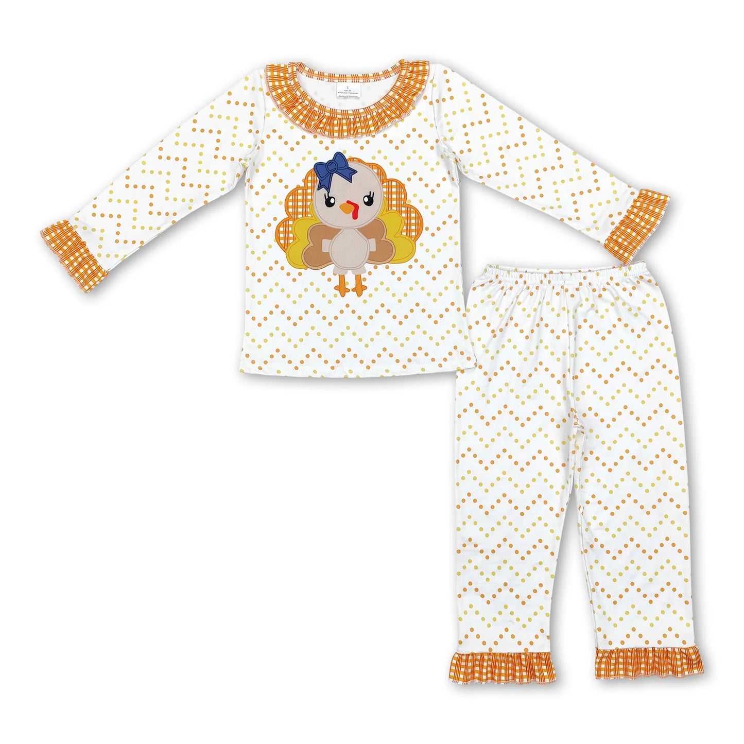 RTS NO MOQ Sibling milk silk Baby Thanksgiving Turkey Pie Print Top Ruffle Pants Two Piece Pajamas Clothes Sets