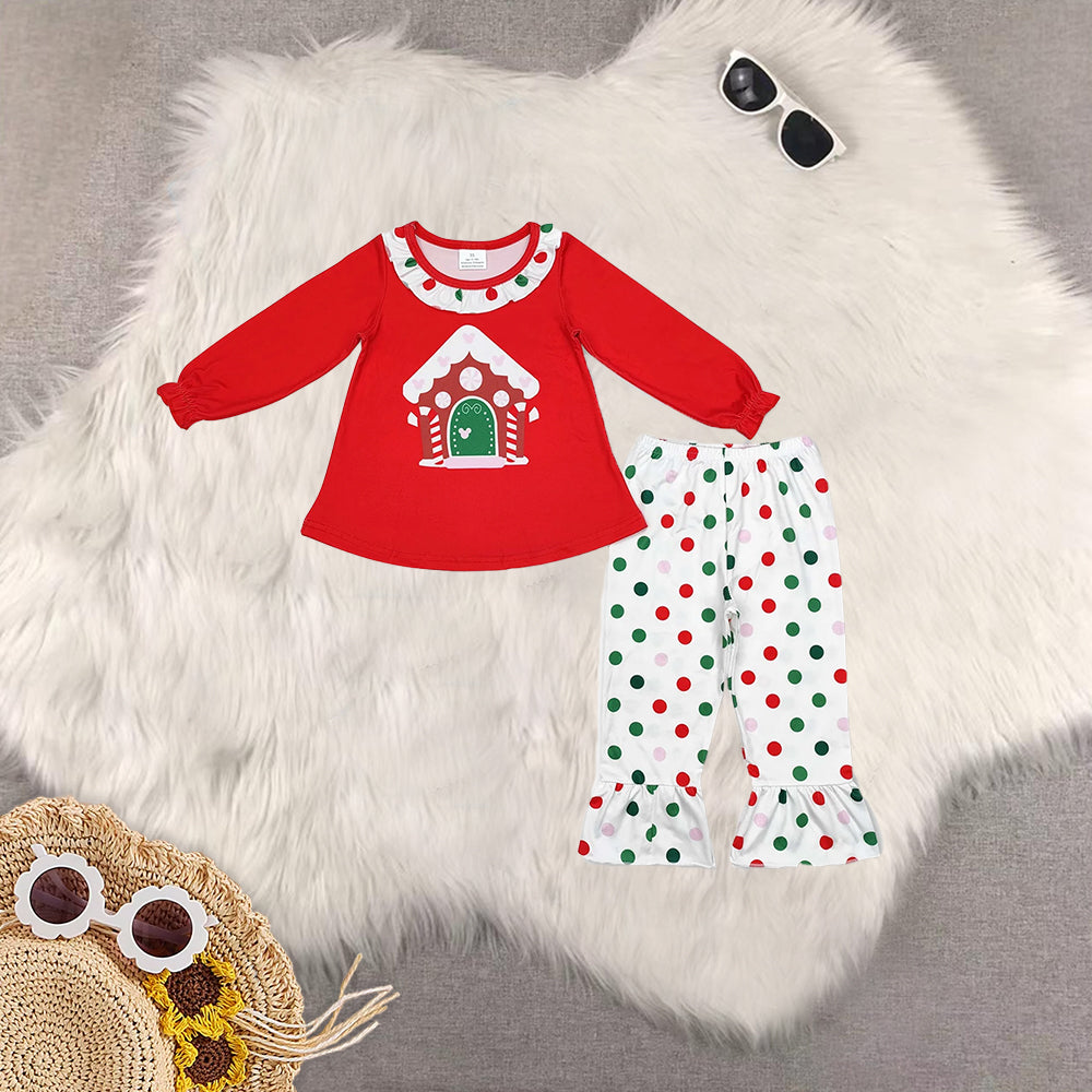 RTS NO MOQ Sibling Baby Girls Christmas trees Long Sleeve Pants Set