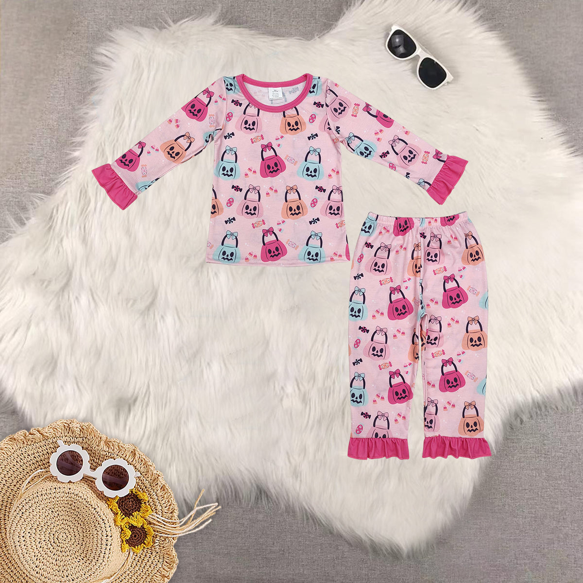 RTS NO MOQ Sibling Baby Girls halloween Long Sleeve Pants Sets