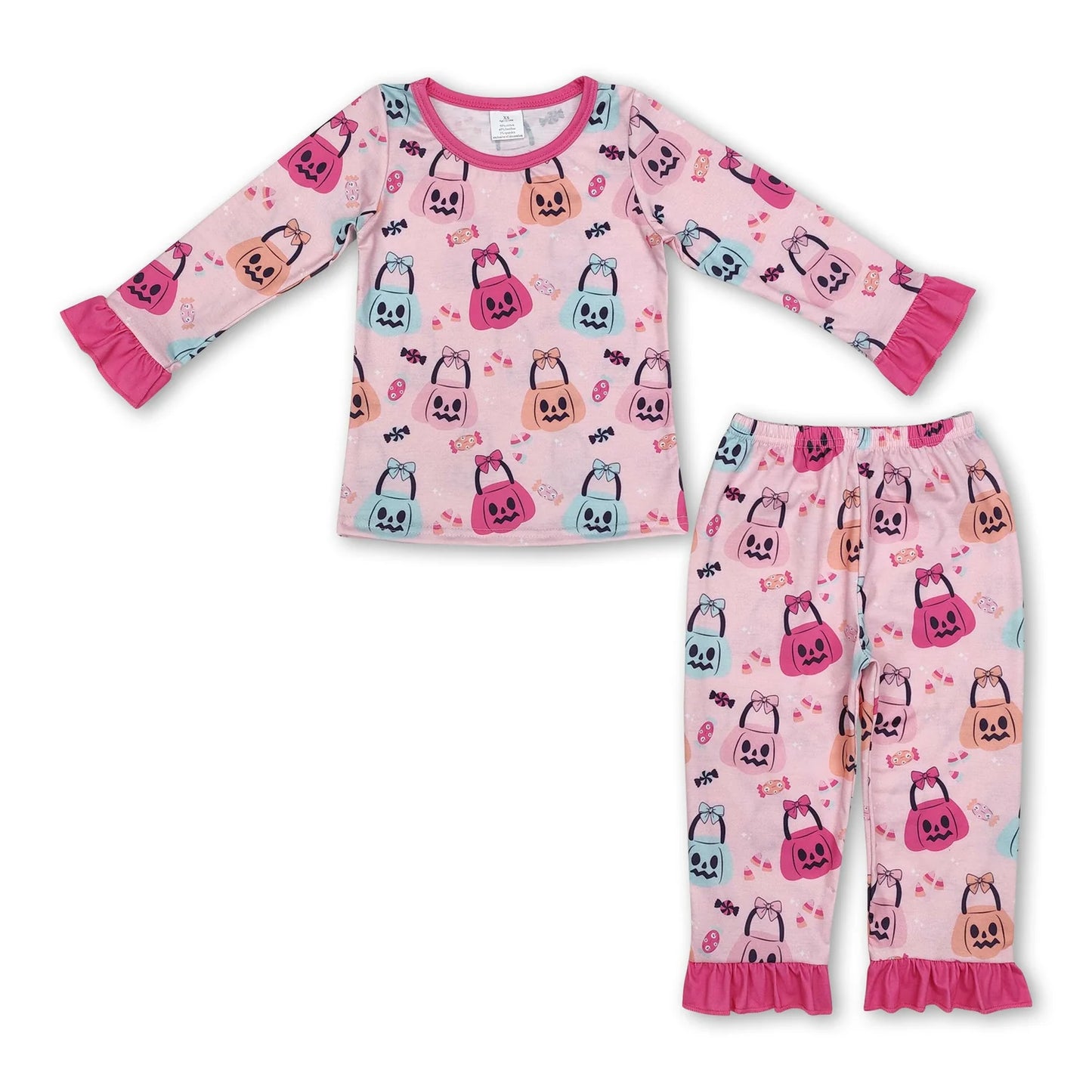 RTS NO MOQ Sibling milk silk Baby Girls Cute Pumpkin Printed Pocket Top Long Pants Pajamas Set