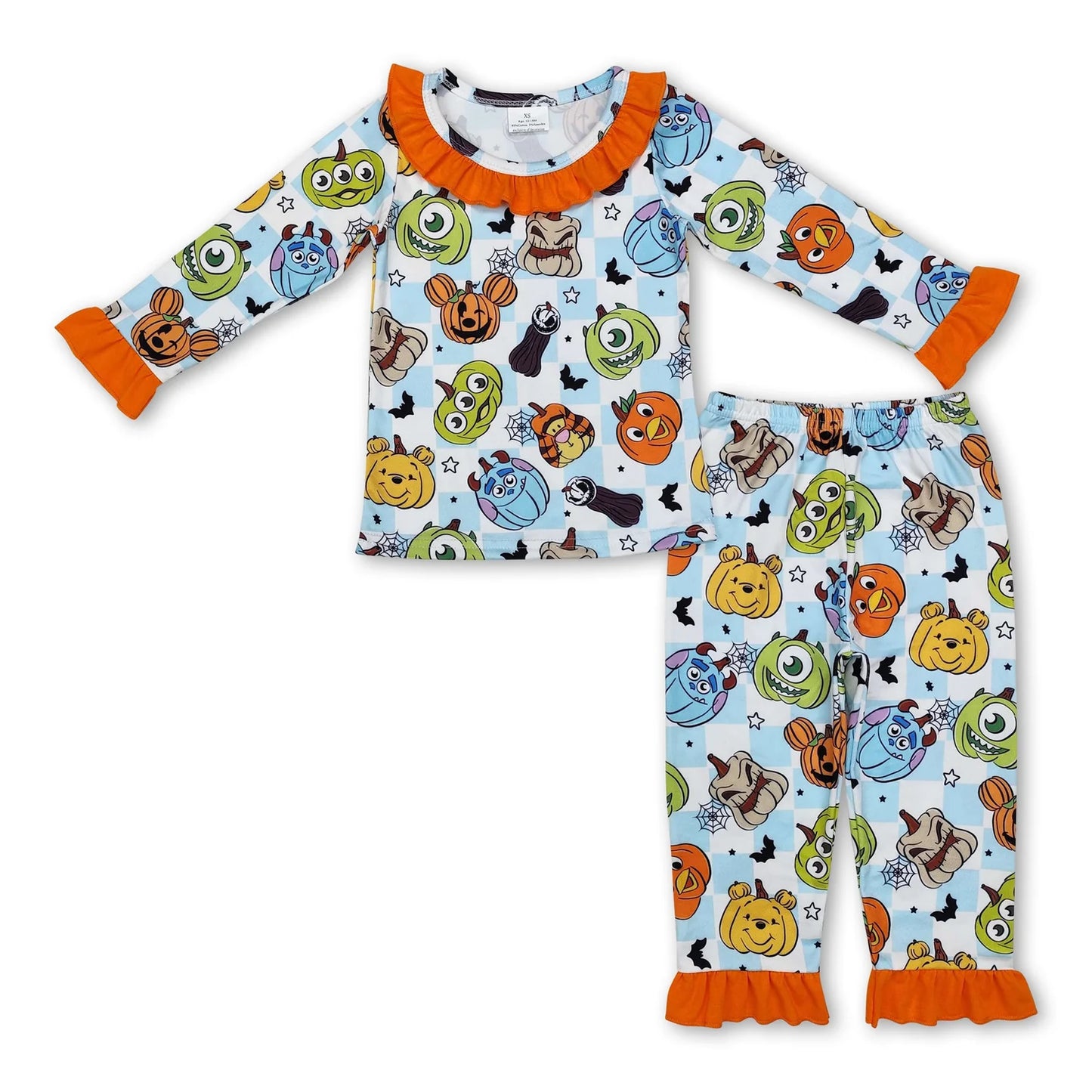 RTS NO MOQ Sibling milk silk Baby Girls Cute Pumpkin Printed Pocket Top Long Pants Pajamas Set