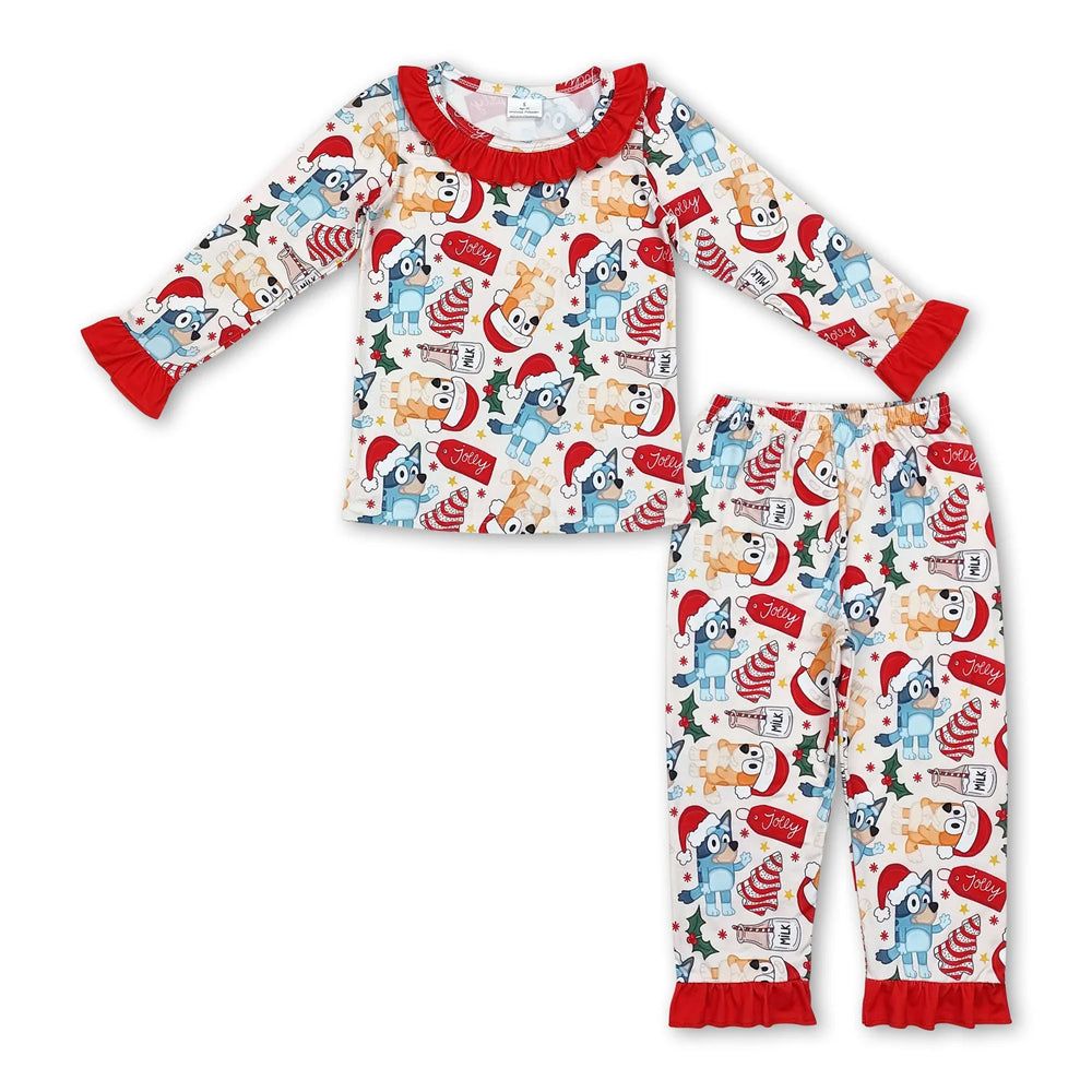 RTS NO MOQ Sibling milk silk Baby Girls Winter Christmas Christmas Bamboo Top Pants Sleep Clothes Set