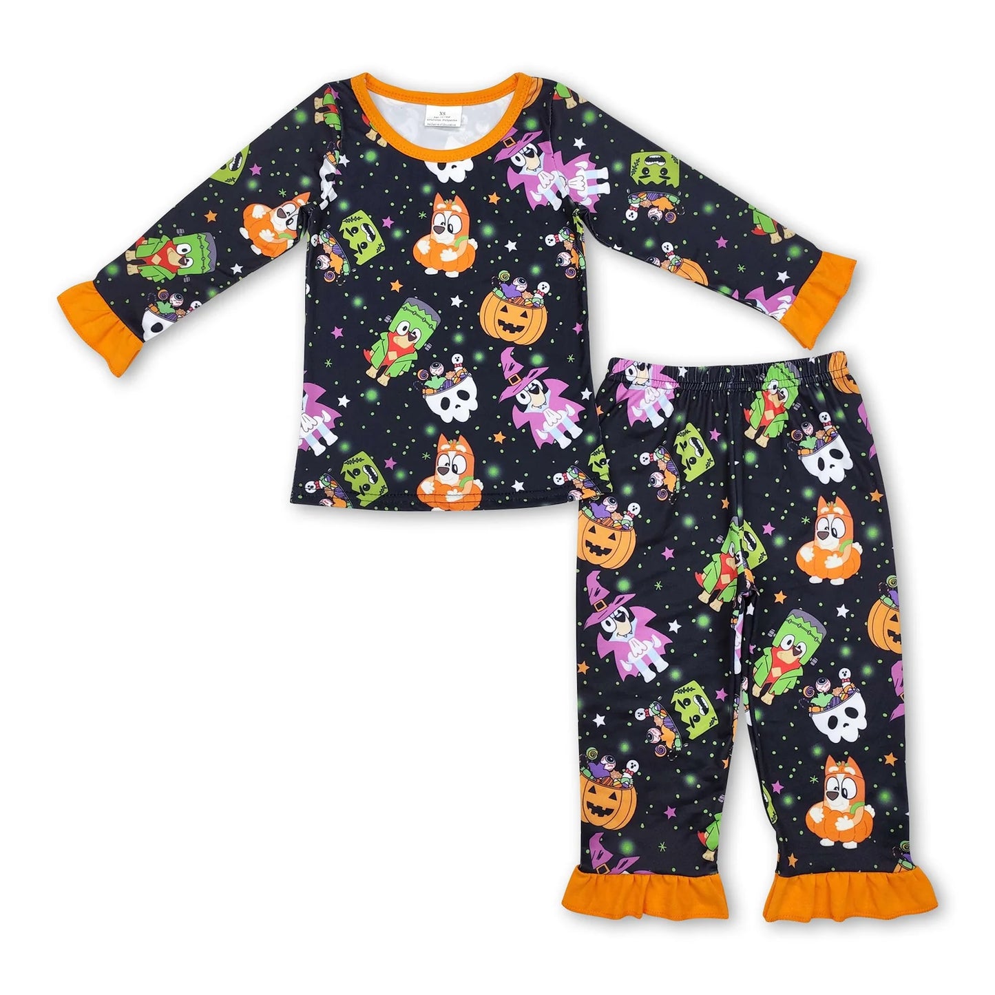 RTS NO MOQ Sibling milk silk Baby Girls Cute Pumpkin Printed Pocket Top Long Pants Pajamas Set