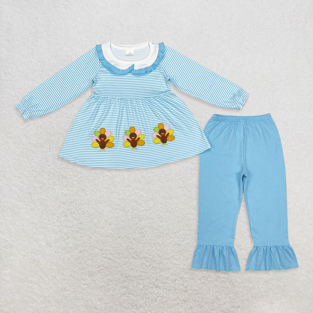 RTS NO MOQ Sibling Baby girls clothes Embroidery turkey long-sleeved trousers suit & rompers