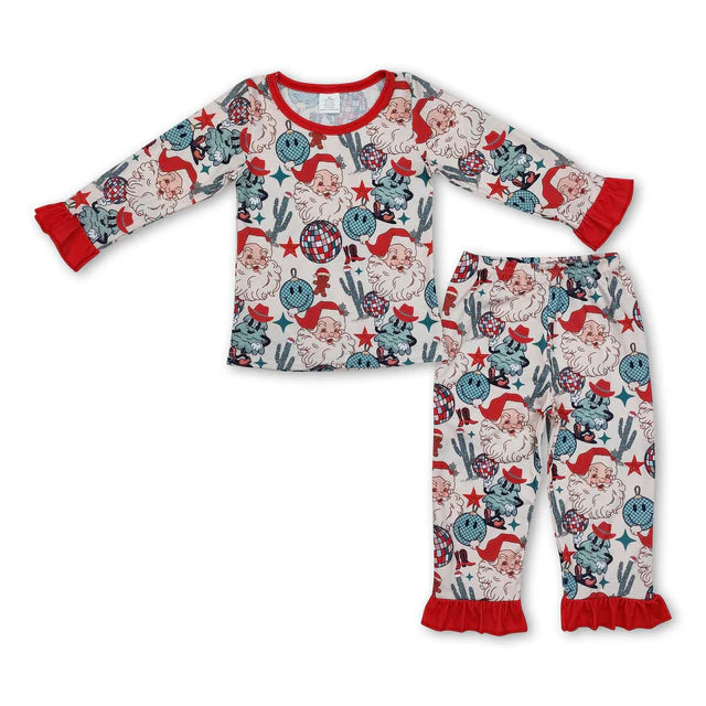 RTS NO MOQ Sibling milk silk Baby Girls Fall Cookies And Cars Print Bamboo Fabric Pajamas Outfit Set