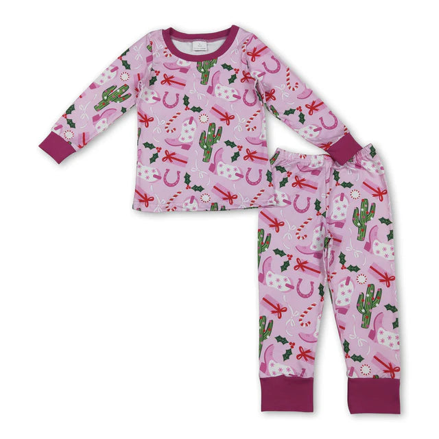 RTS Sibling Baby Girls Boots Cactus Western Christmas Pants Pajamas Sets