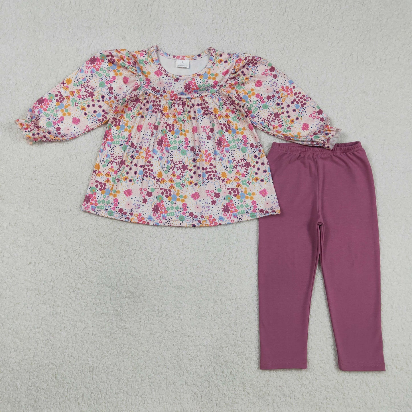 RTS NO MOQ GLP1817 Baby Girls Colorful Flowers Tunic Top with Legging Pants Cute Casual Outfit Set for Infants
