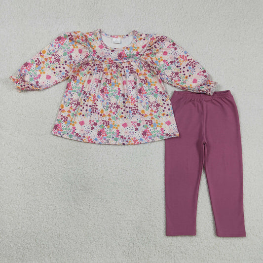 RTS NO MOQ GLP1817 Baby Girls Colorful Flowers Tunic Top with Legging Pants Cute Casual Outfit Set for Infants