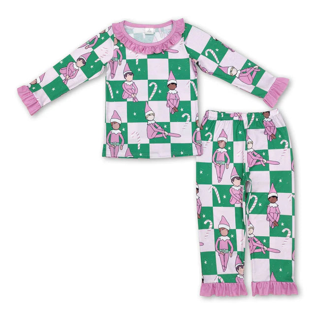 RTS NO MOQ Sibling milk silk Baby Girls Fall Cookies And Cars Print Bamboo Fabric Pajamas Outfit Set
