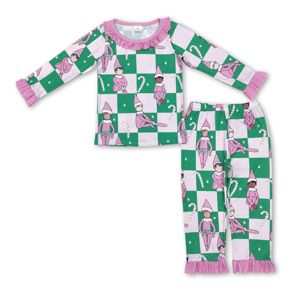 RTS NO MOQ Sibling milk silk Baby Girls Winter Christmas Christmas Bamboo Top Pants Sleep Clothes Set
