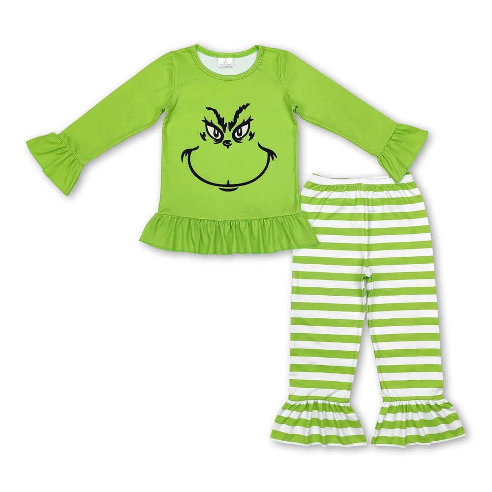 RTS NO MOQ Sibling milk silk Baby Girls Winter Christmas Christmas Bamboo Top Pants Sleep Clothes Set