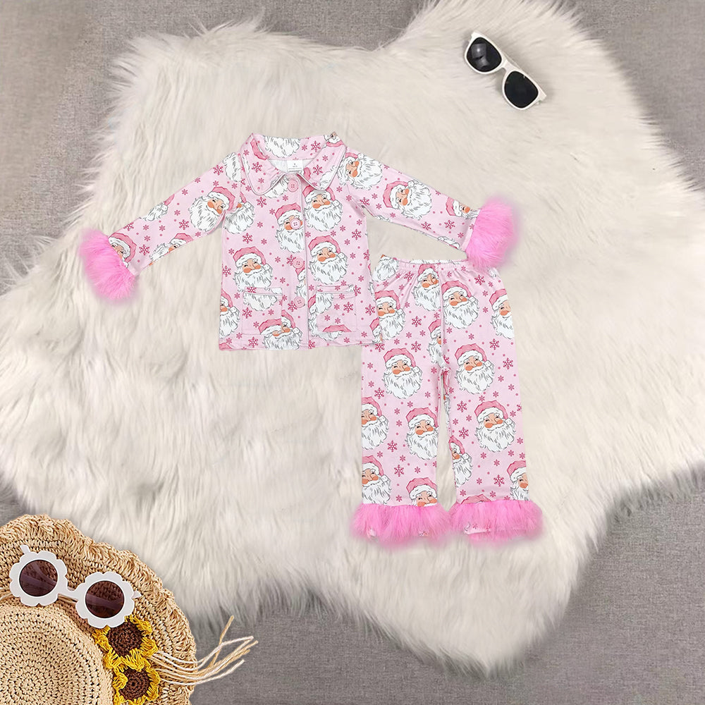 RTS NO MOQ Sibling Baby Girls clothes Christmas Plush Button Long Sleeve Long Pants Pajama Sets