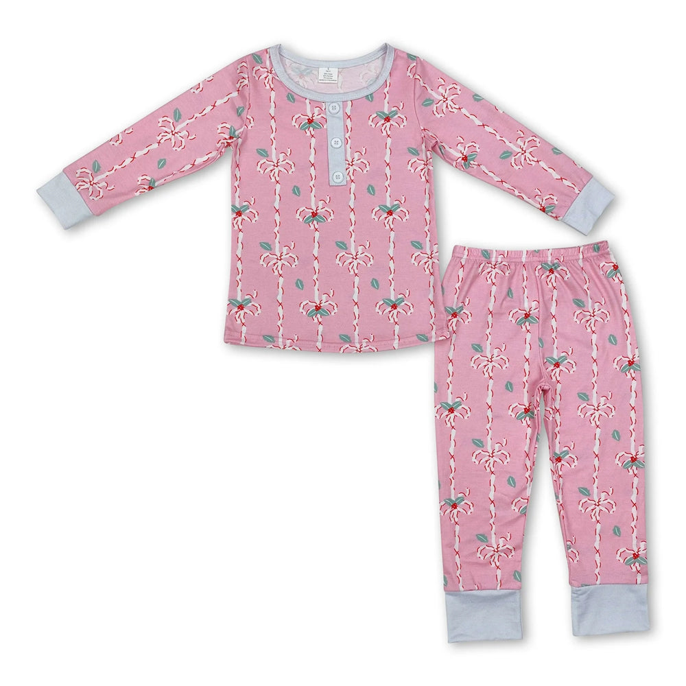 RTS NO MOQ Sibling milk silk Baby Girls Winter Christmas Christmas Bamboo Top Pants Sleep Clothes Set