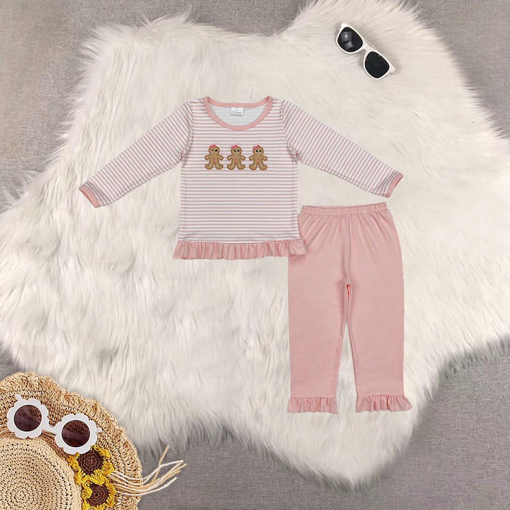 RTS NO MOQ Sibling baby girls clothes Christmas embroidery long-sleeved trousers suit & dress