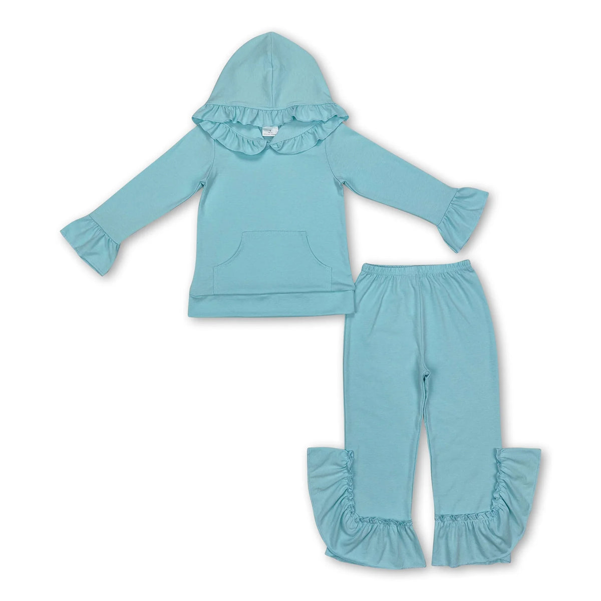 RTS NO MOQ Sibling baby girl clothes Ruffled Lace Button Hooded Pullover Long Sleeve Pants Sets