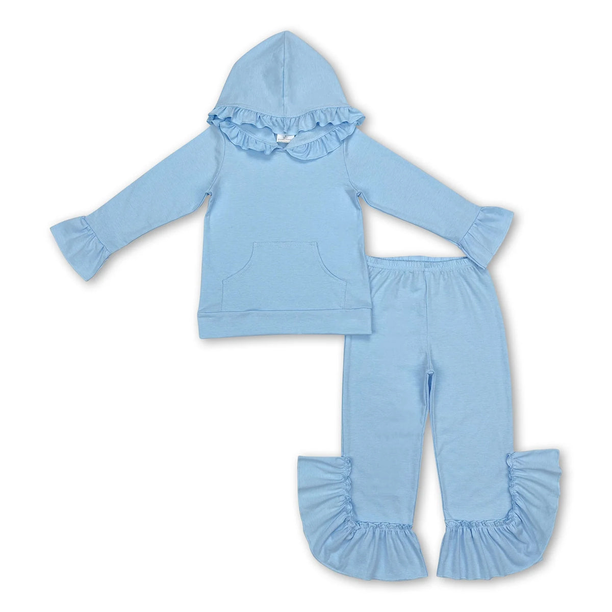 RTS NO MOQ Sibling baby girl clothes Ruffled Lace Button Hooded Pullover Long Sleeve Pants Sets