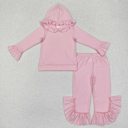 RTS NO MOQ ETA 5/7days Arrived GLP2059 Solid pink lace hooded long sleeve trousers set