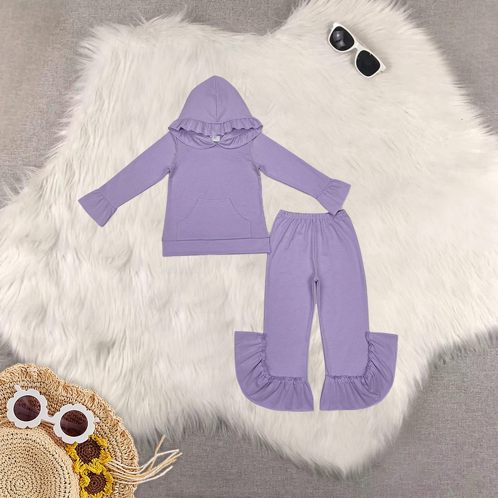 RTS NO MOQ Sibling baby girl clothes Ruffled Lace Button Hooded Pullover Long Sleeve Pants Sets