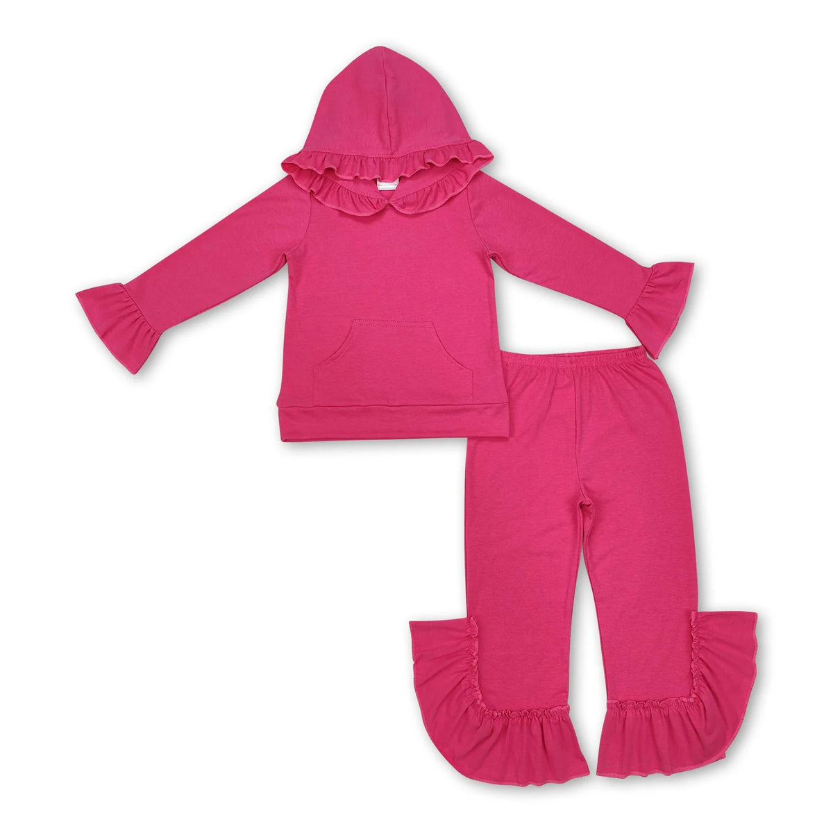 RTS NO MOQ Sibling baby girl clothes Ruffled Lace Button Hooded Pullover Long Sleeve Pants Sets