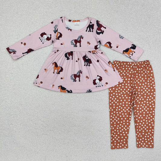RTS NO MOQ ETA 5/7days Arrived GLP2072 Pony pink long sleeve polka dot brown trousers set