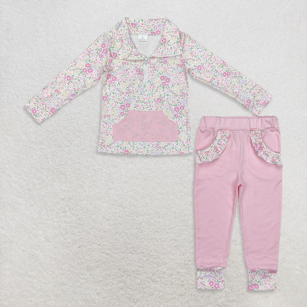 RTS NO MOQ Sibling baby girls clothes floral long sleeve pants sets