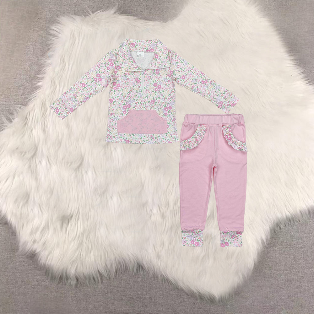 RTS NO MOQ Sibling baby girls clothes floral long sleeve pants sets