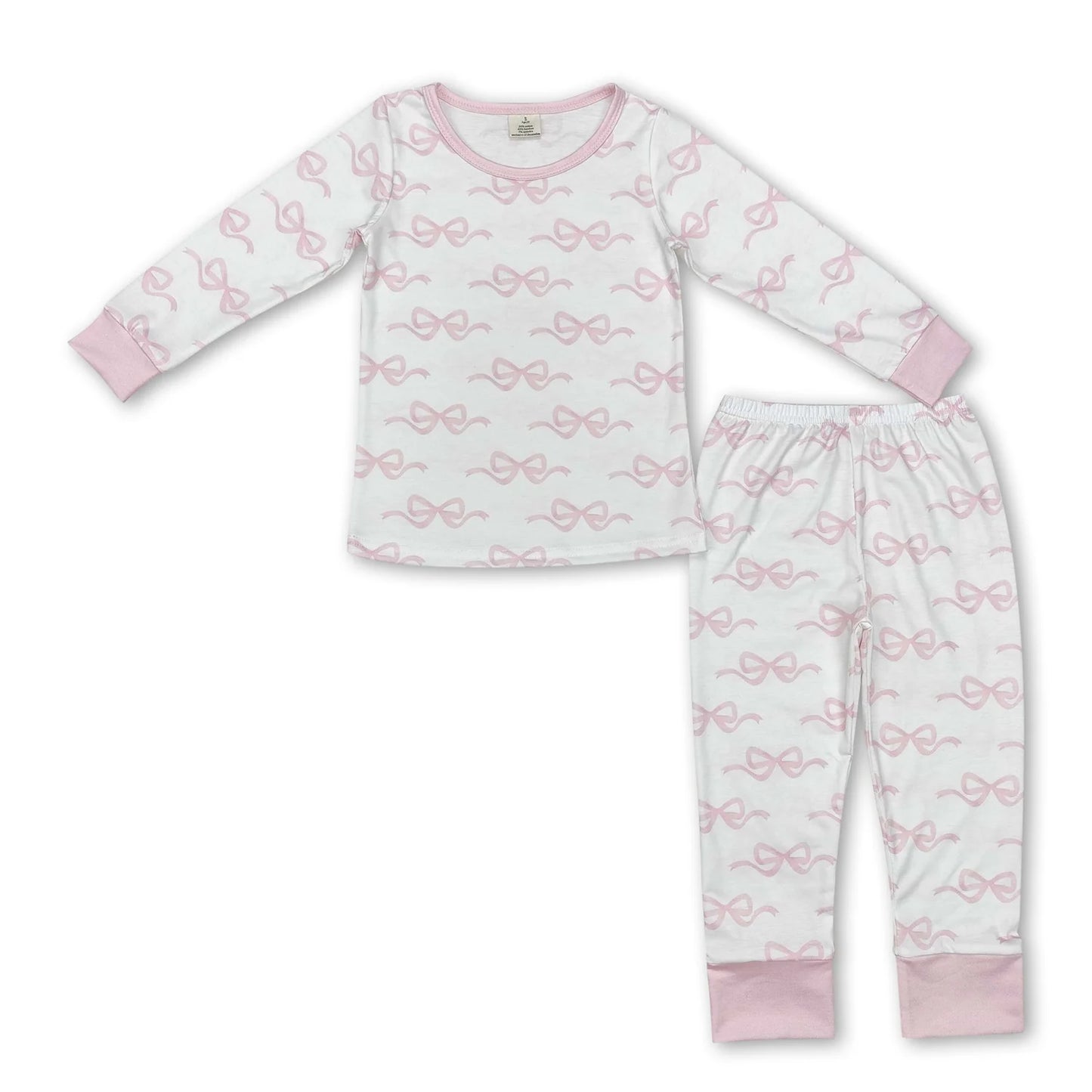 RTS NO MOQ Sibling milk silk Baby Girls Pink Bow Print Pajamas Clothes Sets Tunic Bummies Clothes Sets Tops Jackets Cardigans Rompers